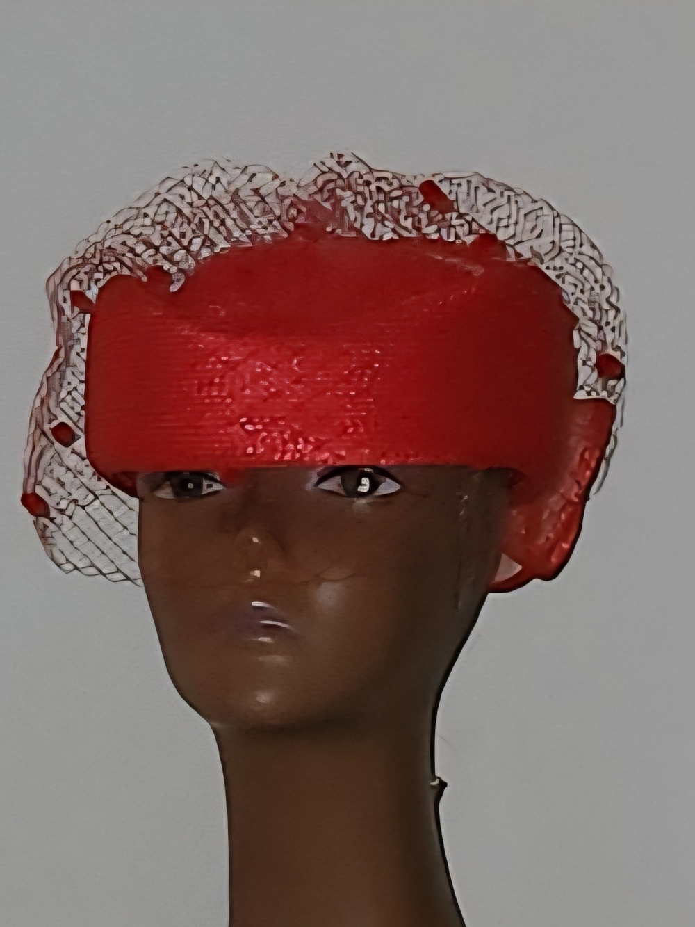 Source Unknown Red Vintage Pillbox Hat with Veil